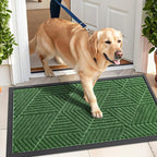 Kitinjoy Front Door Mat Outside Entrance, Sturdy Natural Dirt Trapper, Heavy Duty Rubber Doormat, Low Profile Non-Slip Backing, Easy Clean Floor Mat for Indoor Outdoor Entry, 29.5X17 Inch, Green