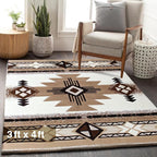 YHSF South West Native American Area Rug C318 - Easy Clean, Thick, Soft, Durable Native Tribal American Indian Inspired Rug for Bedroom/Living Room and More - Ivory, 3 Feet x 4 Feet 7 Inches