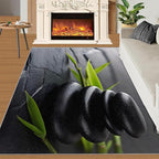 Zen Buddhism Rugs for Bedroom - 6x9 Area Rug - Black Zen Dianthus Leaf Rugs for Living Room, Meditation Yoga Rug, Washable Home Decor Carpet