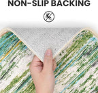2x3 Modern Abstract Rug for Entryway, Green Grey Multi Super Soft Small Washable Area Rug, Non-Slip Kitchen Rugs, Low-Pile Mat for Bedside, Foyer, Indoor Door Mat