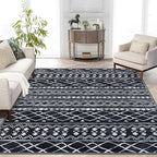 KUTA Area Rug 5x7 Black, Washable Boho Large Living Room Moroccan Rugs Non-Slip, Ultra Soft Geometric Traditional Farmhouse Carpet for Dining Room Bedroom Dorm Office Home Décor