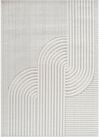 CAMILSON Modern Rug 5x7 Luxury Swirl Curved Micro Loop Area Rugs Soft High-Low Pile Stain Resistant Easy to Clean Non-Shedding Durable Living Room Office Indoor Carpet (White)