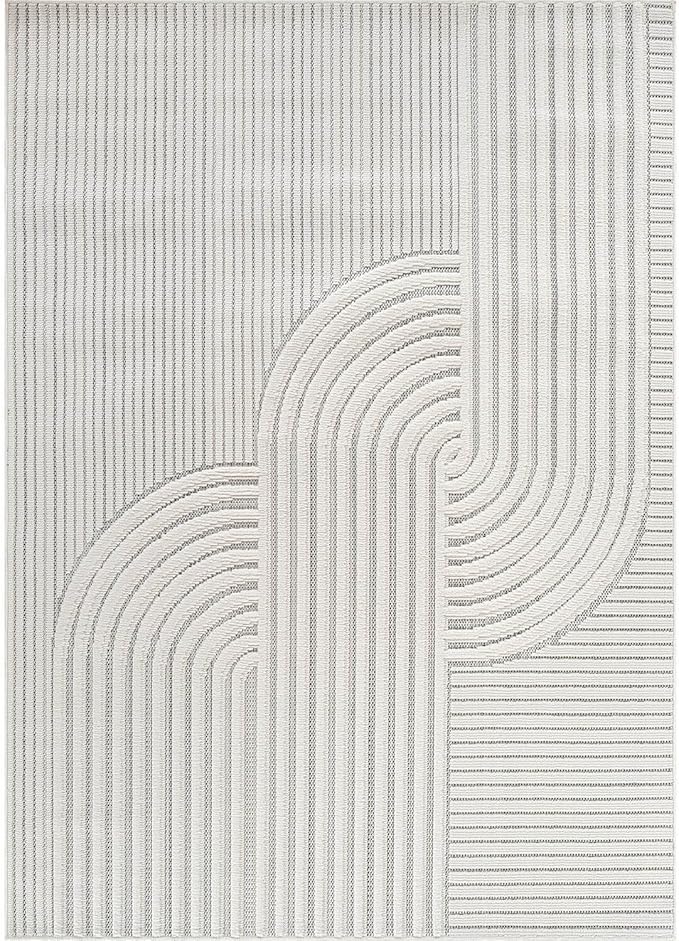 CAMILSON Modern Rug 5x7 Luxury Swirl Curved Micro Loop Area Rugs Soft High-Low Pile Stain Resistant Easy to Clean Non-Shedding Durable Living Room Office Indoor Carpet (White)
