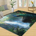 Peacock Rugs for Bedroom - 5x6 Rug, Peacock Decor Area Rugs for Living Room, Natural Landscapes Carpet, Waterfall Washable Area Mat, Aesthetics Carpet - Peafowl Home Decor & Gifts
