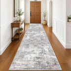 Modern Abstract 3x16 Runner Rug, Beige Grey Neutral Washable Long Kitchen Runner Non-Slip Soft Hallway Rug Runner Thin Print Faux Wool Floor Carpet for Hall Stair Entryway
