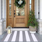 KOZYFLY Striped Outdoor Rug 27.5x43 Inches Front Door Rug Gray and White Hand Woven Cotton Washable Outdoor Doormats Outdoor Entrance Mat for Front Door Kitchen Entryway Patio Front Porch Decor