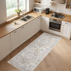 Runner Rug Kitchen Washable Rugs: 3x8 Non-Slip Boho Soft Vintage Stain Resistant Indoor Floor Neutral Farmhouse Throw Carpet for Hallway Bathroom Laundry Room Entryway Bedroom- Ivory Gray