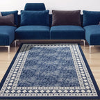 Antep Rugs Alfombras Modern Bordered 3x5 Non-Skid (Non-Slip) Low Profile Pile Rubber Backing Indoor Area Rugs (Navy Blue, 3' x 5')