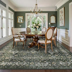 Lahome Boho Green Area Rugs 9x12 Living Room,Washable Large Rugs for Bedroom Aesthetic,Vintage Distressed Non Slip Low Pile Dining Room Rug Carpet for Home Office Playroom(9'x12',Green)