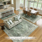 Area Rugs 2'x8' Washable Non-Slip, Floral Vintage Distress Print Pattern Medallion Carpet for Living Room Bedroom Dining Room, Dark Green Gray