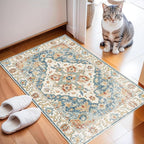 Enkor Area Soft Rugs 2x3 Washable Non Slip Boho Small Floor Entryway Rugs for Hallway, Vintage Style Farmhouse Mat for Kitchen Orange & Blue