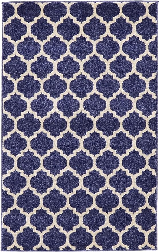 Rugs.com Lattice Collection Rug – 3' x 5' Dark Blue Medium Rug Perfect for Entryways, Kitchens, Breakfast Nooks, Accent Pieces