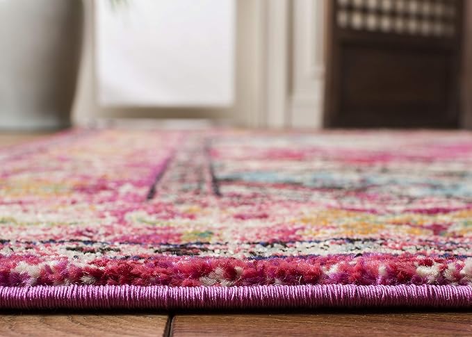 SAFAVIEH Monaco Collection Runner Rug - 2'2" x 12', Pink & Multi, Boho Chic Medallion Distressed Design, Non-Shedding & Easy Care, Ideal for High Traffic Areas in Living Room, Bedroom (MNC243D)