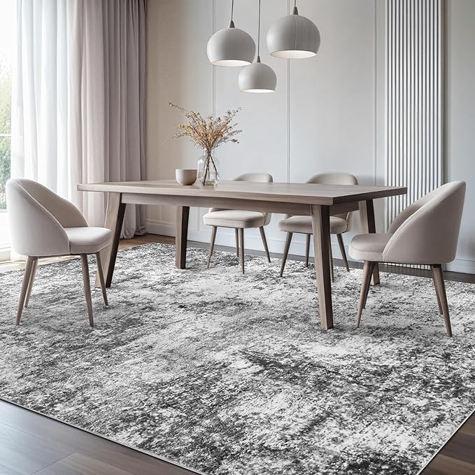 Area Rug Living Room Rugs - 7x10 Washable Large Soft Indoor Neutral Modern Abstract Low Pile Rug Carpet for Bedroom Dining Room Farmhouse Home Office - Grey