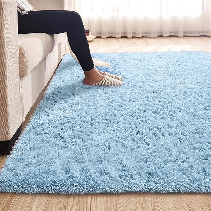 Beglad Fluffy Area Rugs 4x6 Feet, Modern Minimalist Style Shag Rugs, Non-Slip Indoor Carpet Soft Rugs for Bedroom, Living Room & Kids Room, Cobalt Blue