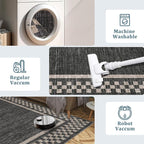 Washable Runner Rug 2x10 Modern Bordered Hallway Runner Rug Non Slip Kitchen Throw Carpet Checkered Bathroom Entryway Runner Rugs Low Pile Solid Area Rugs for Living Room Bedroom Nursery Sink, Black