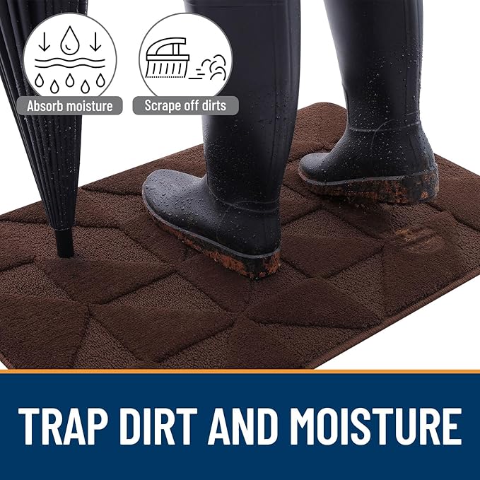 OLANLY Door Mats Indoor, Non-Slip, Absorbent, Dirt Resist, Entrance Washable Mat, Low-Profile Inside Entry Doormat for Entryway (71x47 inches, Dark Brown)