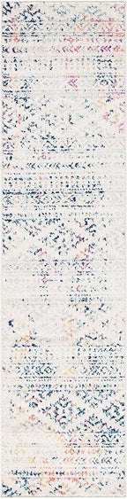SAFAVIEH Tulum Collection Runner Rug - 2' x 17', Ivory & Blue, Moroccan Boho Tribal Design, Non-Shedding & Easy to Clean, Ideal for Living Room, Hallway, Foyer, Bedroom (TUL272C)