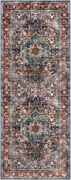 KOZYFLY Area Rug 3x8 Ft Washable Boho Runner Rug for Entryway Hallway Indoor Printed Oriental Faux Wool Carpet for Kitchen Bedroom Hall, Brick Red/Orange/Green