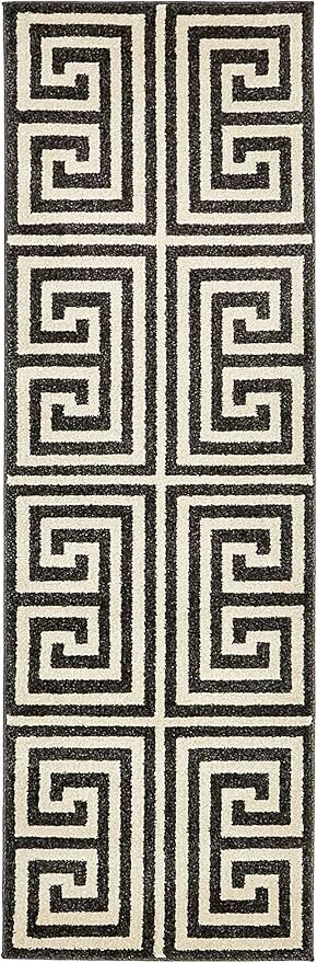 Unique Loom Athens Collection Classic Geometric Modern Border Design Area Rug (2' 0 x 6' 0 Runner, Black/ Beige)