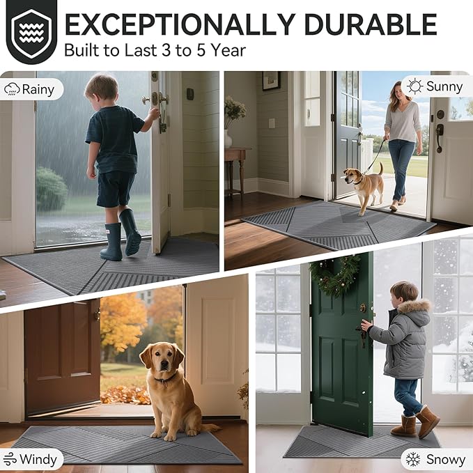 Front Door Mat 31''x47'', Non Slip Absorbent Muddy Dirt Resist Washable Low-Profile Indoor Doormat, Welcome Entryway Door Mats, Grey