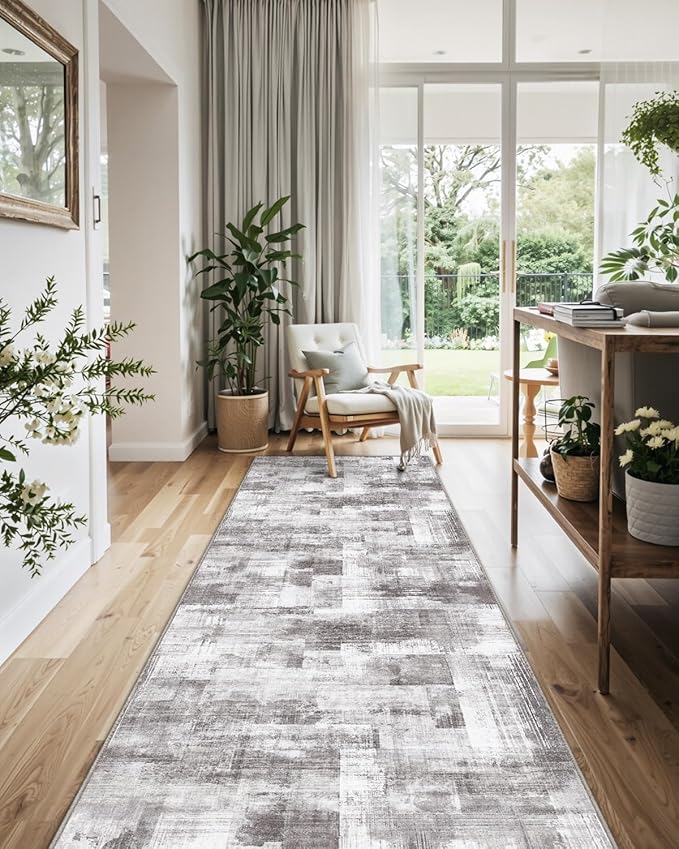 LUMI Washable Runner Rug, 3'x10' Non-Slip Hallway Mat, Low Profile Thin Long Carpeet for Laundry Kitchen Bedroom Office, Grey