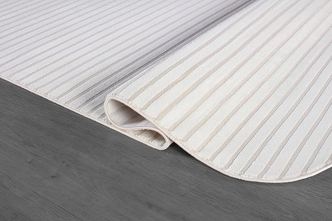 Beverly Rug Modern Geometric Area Rug 6x9 Low-High Pile Durable Soft Abstract Striped Indoor Rugs for Living Dining Room Office Stain Resistant Non Shedding Casual Indoor Carpet Beige White 6 x 9