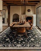 Area Rugs 10'x14' Washable Non-Slip, Floral Vintage Distress Print Pattern Medallion Carpet for Living Room Bedroom Dining Room, Black Brown Neutral Dark Tan