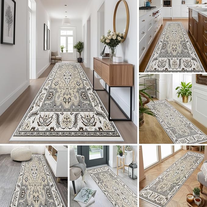 Hallway Runner Rug 2x8ft Kitchen Runner Rug Non Slip Washable Runner Rugs, Thick Faux Wool Carpet Runner Rugs with Rubber Backing for Hallway, Kitchen, Entryway, Living Room, Bedroom, Laundry