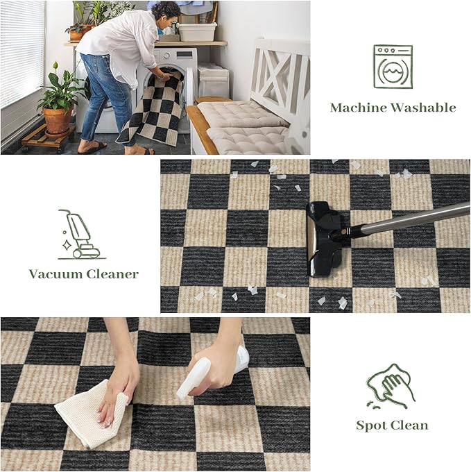 LIVEBOX Checkered Round Rug 6 Ft Washable Area Rug for Playroom, Kids Non-Slip Neutral Classic Circle Rug Geometric Large Carpet Soft Boys Rug for Classroom Dorm Bedroom(Black,180R)