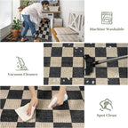 LIVEBOX 3x5 Washable Area Rug Checkered, Non-Slip Small Entryway Rug Black Farmhouse Neutral Classic Geometric Boys Rug for Bedroom Living Room Low-Pile Carpet for Indoor Kitchen Bathroom(Black 3'x5')