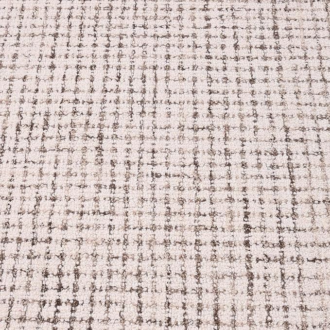 Hand-Tufted 100% Wool Pile Area Rug – Geometric Textured Grid Check Pattern – Thick and Durable Floor Carpet for Bedroom, Living Room, Kids Room, and Dining Area (Ivory-Brown, 3' x 5')