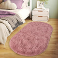 Soft Fluffy Rugs for Bedroom, Blush Pink Fuzzy Shaggy Oval Bedside Area Rug Set of 2, Non-Slip Cozy Plush Shag Carpet for Kids Room Nursery Dorm Living Room, 2.6 x 5.3 Feet