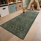 2'6x8' Washable Runner Rug for Hallway, Non Slip Vintage Floral Long Carpet Runners for Entryway, Kitchen, Bathroom, Bedroom, Low Pile Laundry Rugs Rubber Backing (Distressed Green)
