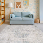 Washable 4x6 Rug for Small Living Room, Area Rug for Kitchen, Bedside, Large Entryway Indoor - Stain Resistant Non Slip with Rubber Backing, Unique Floral Aethestic Décor, Light Blue & Gray