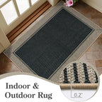 Moynesa Striped Border Easy Jute Outdoor Rug 4x6, Washable Indoor Outdoor Patio Area Rugs for Balcony Backyard Non Slip, Modern Classic Farmhouse Carpet for Living Room, Black