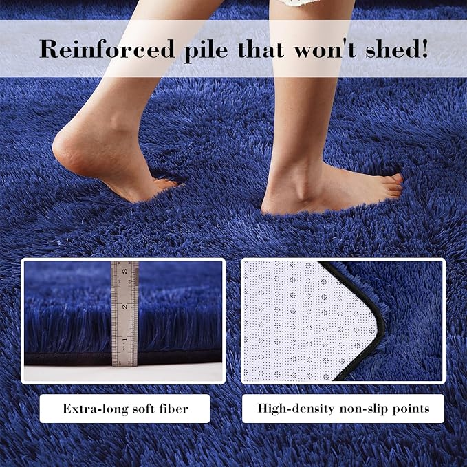 Blue Fluffy Rug Shaggy Area Rug, 5x8 Area Rugs for Girls Bedroom, Soft Cute Baby Play Mat, Indoor Floor Carpet for Teen, Nursery, Preppy Dorm, Plush Aesthetic Bedside Rug