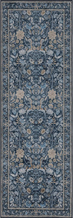 Washable Runner Rug 2x6: Vintage Boho Floral Carpet Runners for Hallway Entryway Non-Slip - Soft Botanical Low Pile Thin Mat for Kitchen Bathroom Bedroom Laundry Floor Decor - Slate Blue