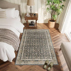 Washable 2x3 Entryway Rug, Boho Non-Slip Door Mat Vintage Distress Small Rugs for Kitchen Nursery Office Bedroom, 0.3" Neutral Oriental Throw Carpet with Cushioning Pad, Cream/Blue/Orange/Multi