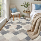 Modern Area Rug Living Room Rugs 5x7, Minimalist Soft Boho Geometric Rug, Non-Slip Washable Low Pile Non Shedding Carpet for Bedroom Office Dining Room Kitchen Nursery, Gray Beige White