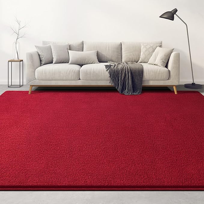 Large Area Rugs for Living Room Bedroom, 7x10 Feet Burgundy Red Rug, Minimalist Modern Shag Rug, Soft Thick Memory Foam Indoor Carpet, Non-Slip Washable Rug for Boys Girls Dorm Nursery Room Home Decor