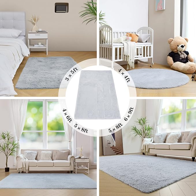 duduta Grey Soft Fluffy Rectangle Rug 3x5 ft, Shag Furry Plush Throw Rug for Bedroom Nursery Living Room Home Decor