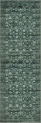Vintage Floral 2x6 Runner Rug, Dark Green Washable Kitchen Runner Rug Non-Slip Hallway Rug Runner Boho Thin Printed Faux Wool Super Soft Carpet for Entryway Bedroom Laundry Room Indoor