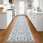 KILOCOCO Hallway Runner Rug 2.6'x18' Washable Printed Moroccan Runner Rugs Non Slip Entryway Rugs Soft Indoor Long Floor Rug for Bedroom Kitchen Living Room Geometric Boho Carpet Runners, Grey White