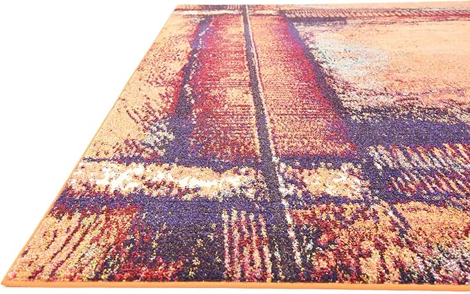 Unique Loom Estrella Collection Rustic, Distressed, Modern, Abstract Area Rug (9' 0 x 12' 0 Rectangular, Orange/Black)