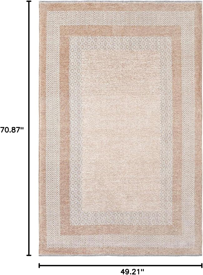 Alfa Rich 4x6 Beige Cream Washable Area Rugs for Living Room Bedroom Kitchen Cotton Pet Friendly Rug