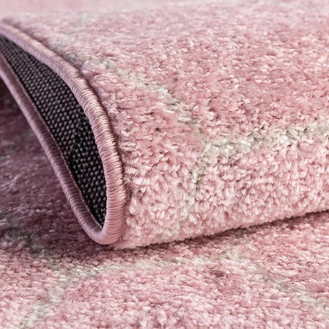 Unique Loom Trellis Frieze Collection Area Rug - Geometric (2' x 13' 1" Runner Light Pink/Ivory)