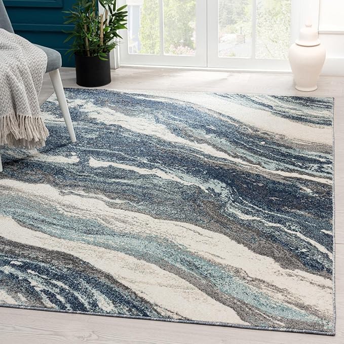LUXE WEAVERS Lagos Collection 7983 Blue 9x12 Art Deco Area Rug