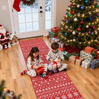 Lahome Christmas Runner Rug 2x6 for Hallway Red Non Slip Washable Low Pile Carpet Moroccan Snowflake Throw Rug Runner for Kitchen Entryway Laundry Bathroom Narrow Space Xmas Holiday Decor