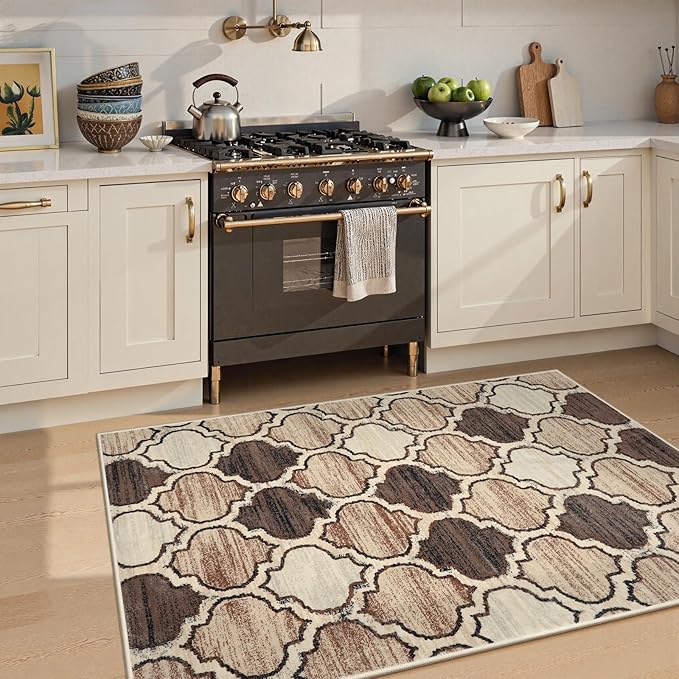 Lahome Moroccan Washable 3x5 Entry Way Rugs Indoor - Small Area Rug Aesthetic Non-Slip Throw Bedroom Rugs Thin Low-Plie Entryway Office Rug for Kitchen Bathroom Laundry Room, 3'x5'